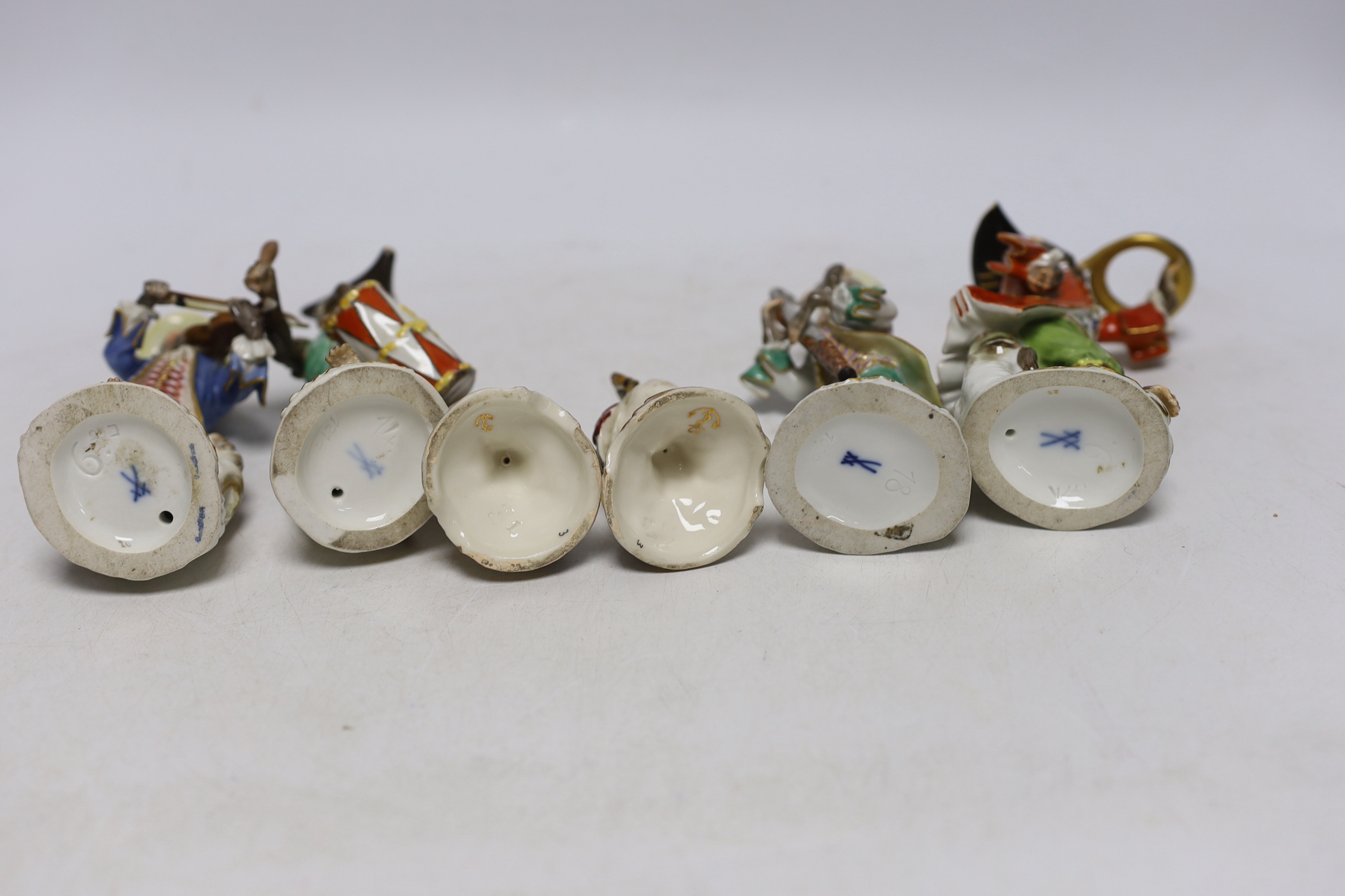 A 19th century four piece Meissen monkey band and a pair of Sampson pheasants